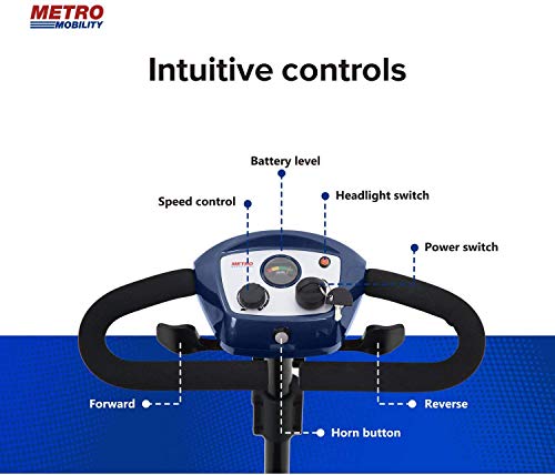 Metro Mobility Compact Travel Electric Power Mobility Scooter for Adults - 265 lbs Max Weight, 4 Wheel, 18 in Width Thick Leather Seats, Large Capacity Lead-Acid Battery - Blue - Thumbnail 5