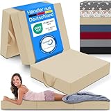 ELONEO Klappmatratze, Gästematratze, 3-teilige Faltmatratze, Schaumstoff extra dick (15cm), waschbar, Bandscheibenwürfel, klappbar, Faltbare Matratze, Erwachsene (Creme, 75 x 195 x 15 cm)