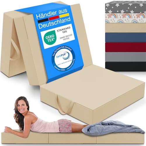 ELONEO Klappmatratze, Gästematratze, 3-teilige Faltmatratze, Schaumstoff extra dick (15cm), waschbar, Bandscheibenwürfel, klappbar, Faltbare...