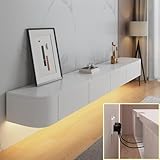 XDXINY Consola de TV flotante para TV, mueble de TV montado en la pared, banco de TV de almacenamiento grande debajo de la TV con cajones, soporte de enrutador (blanco + LED, 280 x 20 x 24 cm)