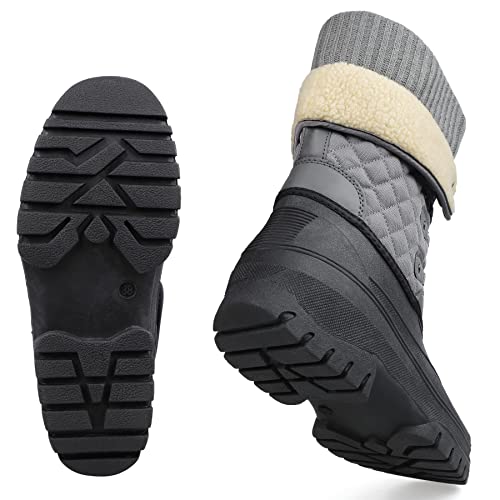 Knixmax Outdoor Winterstiefel Damen Warm Gefütterte Schneestiefel Winterschuhe mit wasserdichtem Obermaterial und rutschfesten Sohlen Geeignet für die Schneesaison im Winter Grau EU40