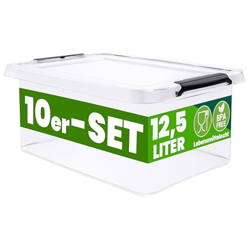 Deuba® 10x Aufbewahrungsbox mit Deckel 12,5L Box Kunststoff...