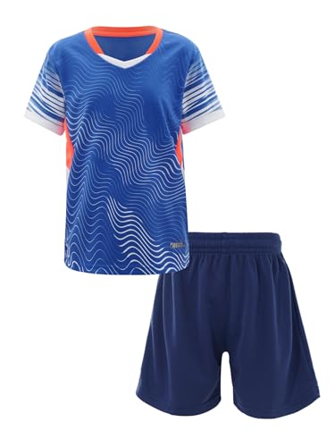 Yhong Juego de 2 piezas para niños y jóvenes, traje deportivo, camiseta de fútbol, camiseta de fútbol, entrenamiento, correr, fútbol, baloncesto, ropa, azul cobalto, 134-140
