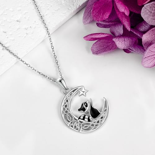 MONGAS Raccoon Highland Cow Capybara Owl Cat Necklace Sterling Silver Raccoon Highland Cow Capybara Owl Cat Pendant Necklace Cute Animal Jewelry Moon Necklace for Women4