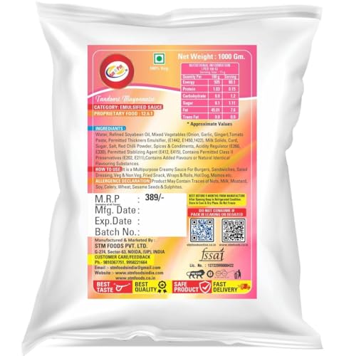 Image of Am 2 Pm - Tandoori Mayonnaise 1kg Multipurpose Creamy Sauce For Burgers, Sandwiches Salad Dressing, Fresh Veg Non Veg Fried Snack Wraps & Rolls Hot Dog Momos
