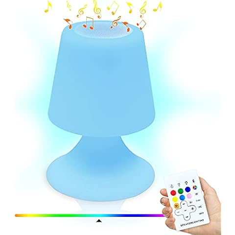Table Lamp with Bluetooth Speaker, Portable Rechargeable Night Light,RGB Dimmable 22-Key Wireless Remote Waterproof Bedside Lamp for Bedroom Living Room Yard Garden Reading Cover