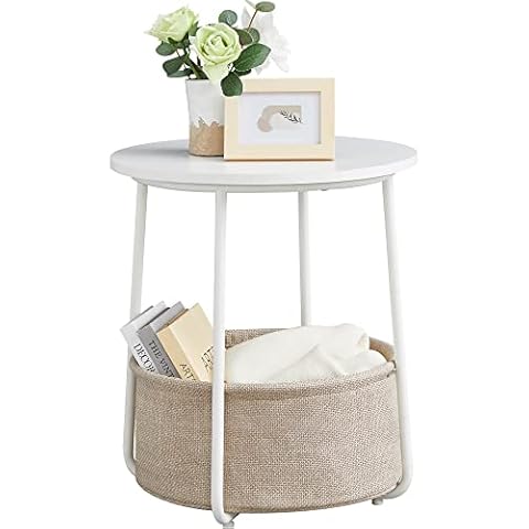 VASAGLE Small Round Side End Table with Fabric Basket Cover