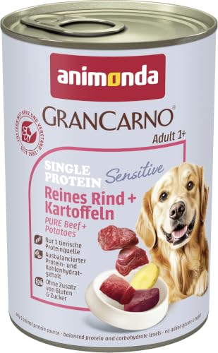 animonda GranCarno Hunde Nassfutter Sensitiv Reines Rind + Kartoffeln (6 x 400g), getreidefreies Hundenassfutter ohne Zucker, für ausgewachsene Hunde, mit frischen fleischigen Zutaten