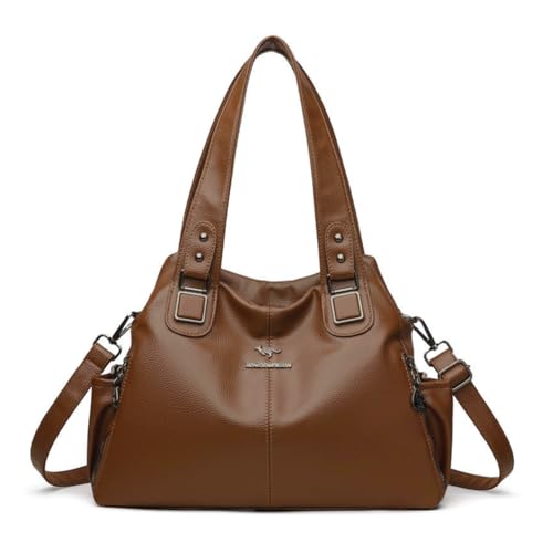 Bolsa de Ombro Grande Feminina de Couro PU Bolsa Feminina Transversal Vintage Multi Bolso Original ALWY (Marrom)