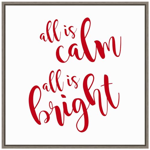 Amanti Art Framed Canvas Wall Art 30x30 All is Calm Script Red Portfolio, Framed Wall Art Canvas, Typography Artwork, Country Rustic Decor, Large Poster Painting for Living Room,