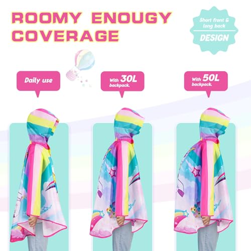 Image of WAWSAM Lightweight Rain Poncho Kids, Ponchos for Kids Waterproof Reusable Hooded, Kids Poncho Rain Jacket