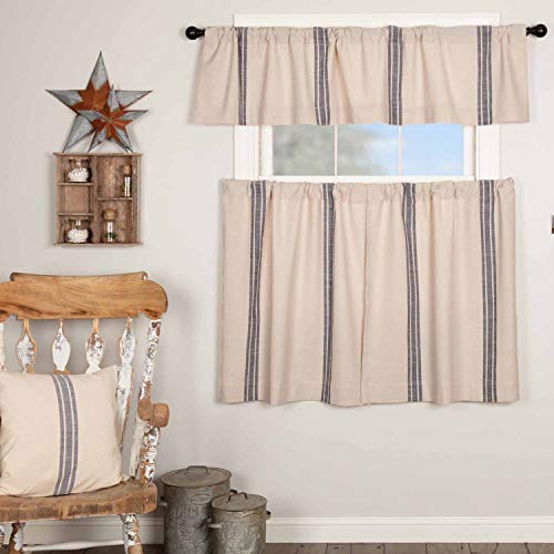Piper Classics Market Place Blue Grain Sack Stripe Valance Curtain, 16" X 72", Farmhouse Style Blue & Natural Cream Window Curtain, Kitchen, Bath, Bedroom #TOP4