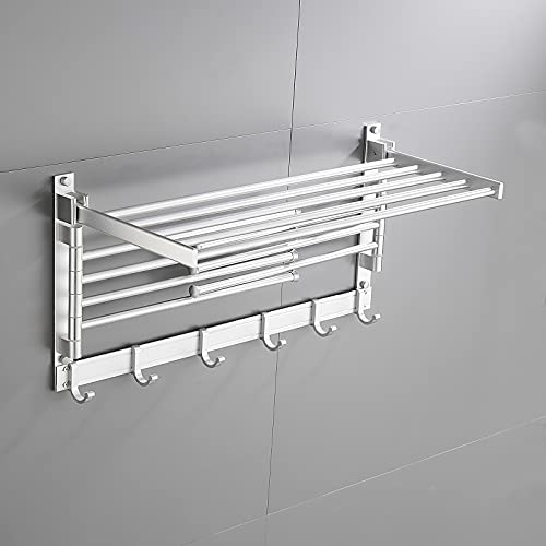 Rosyouth Laundry Clothes Drying Rack, Wall Mounted Swivel Towel Rack with Hooks and Swing Arms, Space Saver in Laundry Room and Bathroom, Space Aluminum