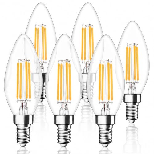 Image of 6Pcs E14 Led Light Bulbs 6W, C35 LED Filament Candle Bulb, Small Screw Bulb