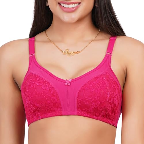 Image of Lace Non Padded Bra in B, C and D Cup for Women - Made of Pure Cotton Full Coverage Over Size Non Wired Pushup Soft Cup for T-Shirt Saree Dress Sports Garment for Daily Use Everyday