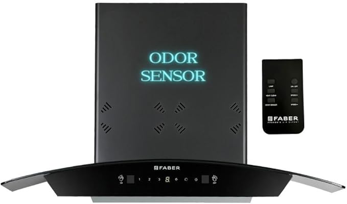 Faber Fully Automatic Autoclean Smart Chimney with Odour Sensor 75cm|Go Hands Free|Remote Control|1350 m3/hr Filterless|12 Yrs Warranty on Motor, 2 Yrs Comprehensive|Hood Stella 3D IN HC SC FL BK 75