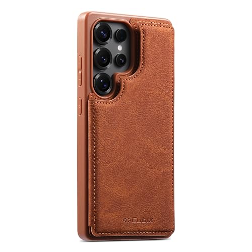 Image of Cubix Wallet Series Back Cover Case for Samsung Galaxy S25 Ultra | PU Leather Card Holder Flip Cover | 2 Card Slots | Slim TPU Shockproof Design | Camera Protection (Brown)