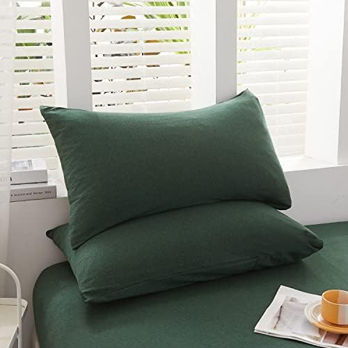 LIFETOWN Jersey Knit Cotton Pillowcases Green Pillow Cover Queen Pillow Case Envelope Closure Pillow Sham Standard Set of 2
