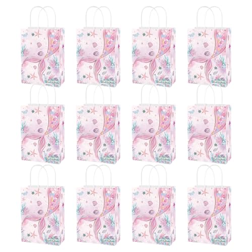 12 個マーメイドギフトバッグ子供のパーティーやお祝い紙包装ポータブルハンドルパーティー用品誕生日お祝い