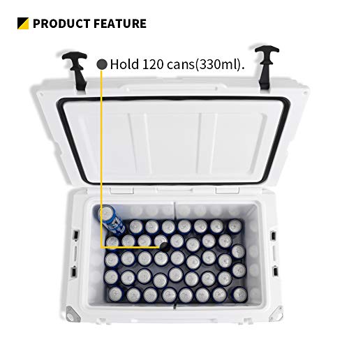 Echosmile 75 Quart Rotomolded Cooler With Wheels, 5 Days Ice Cooler, Portable White Ice Chest,120-Can Capacity, Built-In Bottle Opener, Bottle Holder, Fish Ruler, For Camping, Picnic, Outdoor Fishing #TOP1