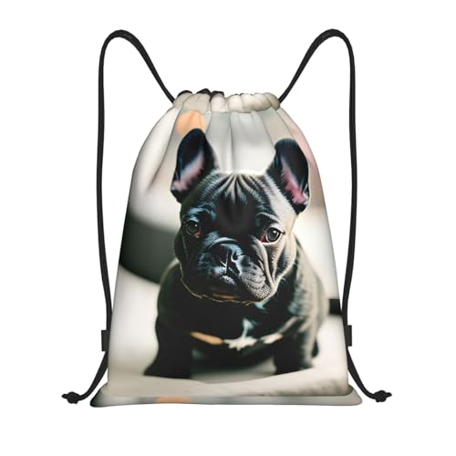 PUYhgb Adorabile zaino pieghevole con stampa bulldog francese, borsa da palestra per allenamento, viaggi, yoga e uso quotidiano, Nero , S, Zaino da viaggio