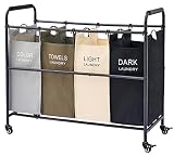 Tajsoon 4 Bag Laundry Sorter Cart, Laundry Hamper Sorter Basket with Heavy Duty Lockable Rolling Whe