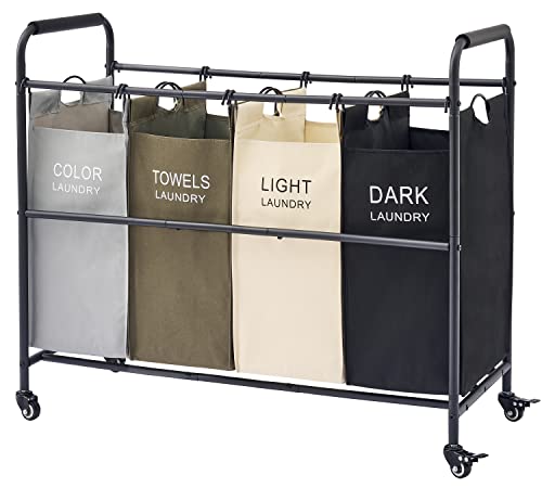 Tajsoon 4 Bag Laundry Sorter Cart, Laundry Hamper Sorter Basket With Heavy Duty Lockable Rolling Wheels For Clothes Storage, 4 Colors #TOP5