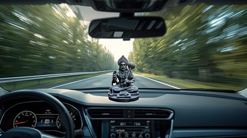 Image of Hanuman Ji Idol for Car Dashboard, Home & Office | Lord bajrangi Murti for Pooja, Mandir | Resin Balaji Statue for Protection, Positivity | Spiritual Gift Item (Black)