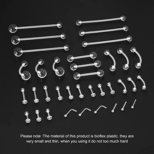 Piercingart 36Pcs Clear Piercing Retainers Plastic Piercing Jewelry Clear Tongue Nipple Nose Eyebrow Belly Rings Bioflex Facial Earring Tragus Lip Labret Studs Industrial Bars For Surgery #TOP1