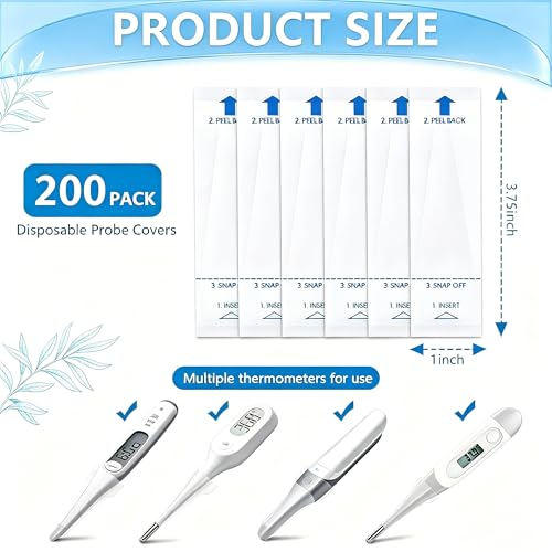 Digital Thermometer Probe Covers, 200 Pieces Disposable | Universal Electronic Thermometer Cover, For Health Center, Underarm Digital Home