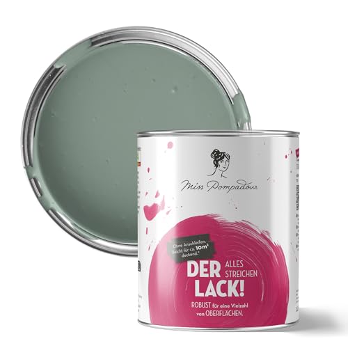 MissPompadour seidenmatte Holzfarbe Innen & Außen 1L Grün mit Grau, Möbelfarbe ohne Schleifen - Farbe für Holz, Metall, Kunststoff - Holzlack, Möbellack schnelltrocknend mit hoher Deckkraft