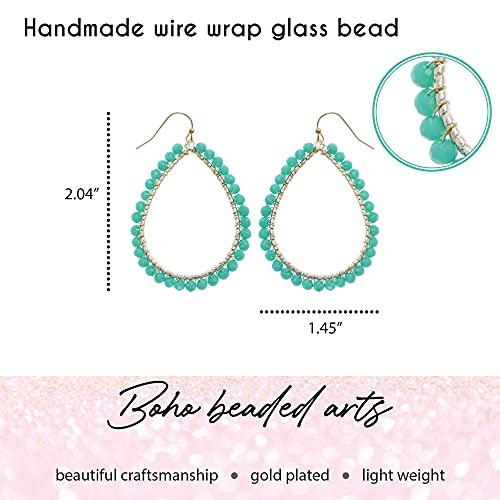Bohemian Boho Teardrop Dangle Drop Earrings for Women – Delicate - Handcrafted Wire Wrapped Colorful Faceted Glass Beads – Gold Plated – with Gift Box Included2
