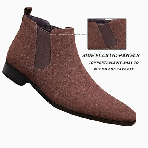 Men'S Suede Chunky Low Heel Chelsea Boots Classic Comfort Pointed Toe Slip On Anti-Slip Formal Business Low Heel Ankle Boots with Side Elastic Panels3