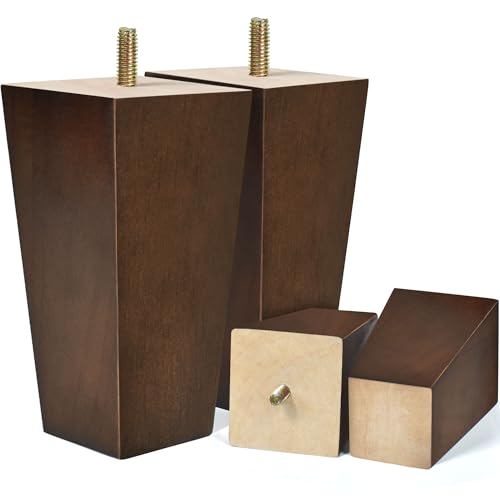 AORYVIC 5 inch Sofa Legs Wood Furniture Legs Pack of 4 Pyramid Couch Legs Mid-Century Modern Brown Replacement Legs