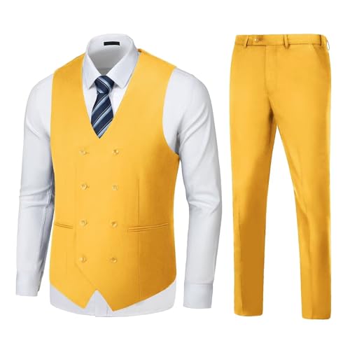Men 2 Piece Suit,Mens Vest and Pants Set,V Neck Slim Fit Casual Suit Waistcoat