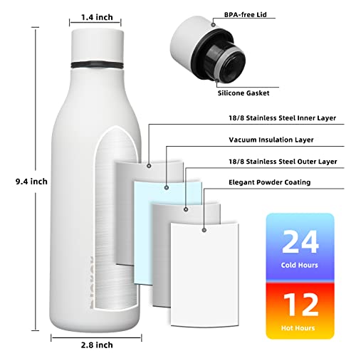 Image of BJPKPK Insulated Water Bottles, 18 oz Stainless Steel Metal Water Bottle with Strap, BPA Free Leak Proof Jugs, Mugs, Flasks, Reusable Thermal Flasks for Sports & Travel, White