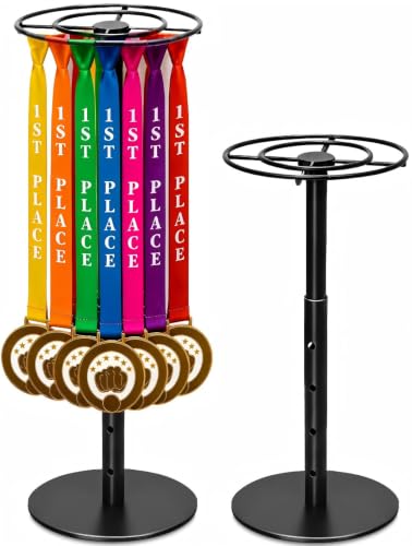 Image of Rotatable Medal Hangers Display - Tabletop Metal Medal Holder Rack with Adjustable Height, Holds 45+ Medals, Perfect for Athletes, Runners, Gymnastics, Adults, and Fitness Enthusiasts