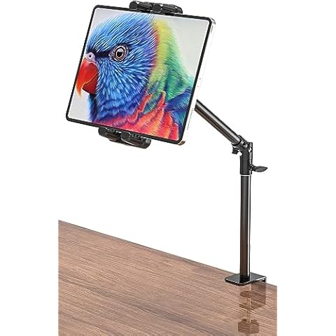 BAISHUN Tablet Stand Holder for 4.7-13.5" Devices, 360 Swivel Adjustable Metal Arms, Anti-Scratch Clamp Base, Easy Installation, Wide Compatibility Cover