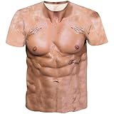 Battnot Herren T Shirt, Lustig 3D Muskel Print Unisex Basic Große Größen Mens Witzig Gedruckt Kurze Ärmel Kurzarm Rundhals Pullover Tops Männer Modern Oversize Slim Fit Sport Bluse Karneval Kostüm