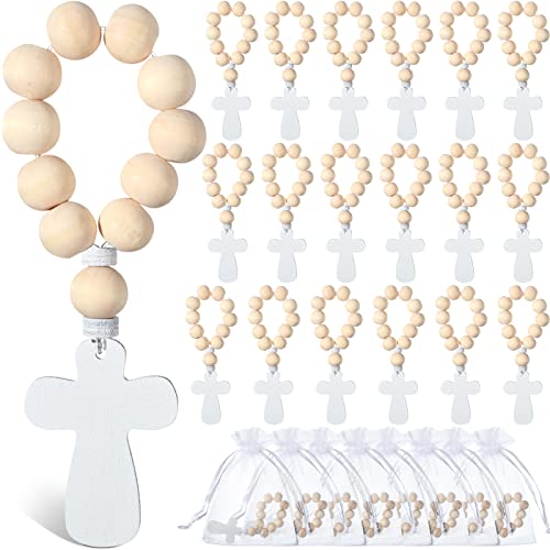 Deekin 36 Pieces Wooden Rosary Bulk Wood Catholic Prayer Rosary Beads with Crucifix Wood Cross Pendant with White Mesh Bag for Baptism First Communion Confirmation Baby Shower Bridal Shower Men Women
