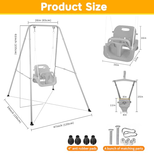 Image of 4 in 1 Toddler Swing Set & Baby Jumper, Foldable Swing Set for Backyard