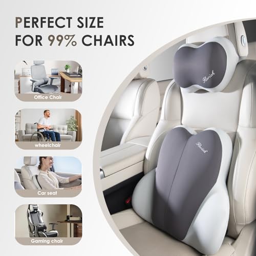 Image of FLORICH Lumbar Support with Car headrest Back Pillow for Chairs Headrest Pillow for Car Ergonomic Ultrathick Memory Foam Back Pillow for Office Chair (Beige Grey)