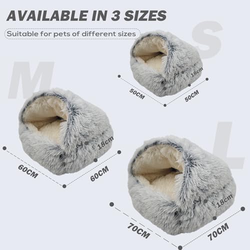 HaiTaoSy Hundehöhle, Kuschelhöhle für Kleine Hunde/Katzen, Warm und Weich, Flauschiges Hundebett mit Dach, Rutschfestes hundekörbchen Waschbar, (M) 60cm
