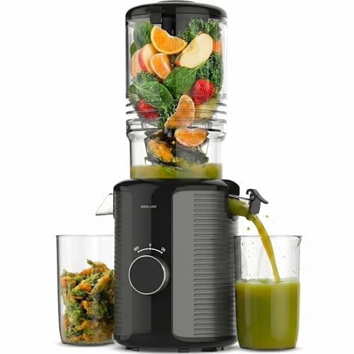Green Lion Slow Juicer Pro Cold Press Juicer 300W Copper Motor 58 RPM Masticating Juicer 128mm Extra-Wide Feed Chute & 1.2L Hopper Reverse Function BPA-Free Healthy Juicing Machine - Black