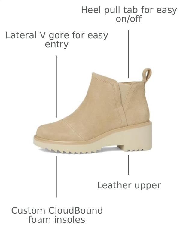 Image of TOMS Women's Maude Wedge Boot, Leather Upper, OrthoLite Insole, Side Zip, Lightweight, Oatmeal Wide Width Suede, 7