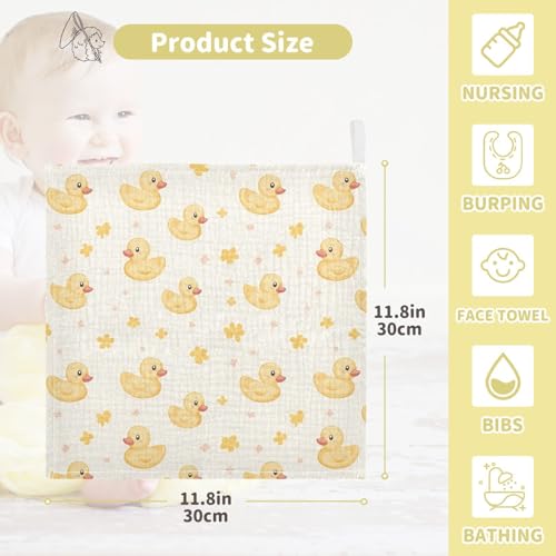 Image of vvfelixl Cute Yellow Rubber Ducks Baby Burp Cloths Baby Muslin Washcloths for Boys Girls Cotton Babys Face Towel for Newborn Infants Soft and Absorbent 11.8 X 11.8 in, 5 Pack