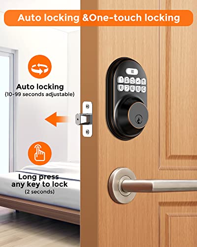 Keyless Entry Door Lock, Kawden Electronic Deadbolt With Keypads, Auto Lock, 1 Touch Locking, 20 User Codes With Anti-Peeking Password, Easy Installation, Oil Rubbed Bronze&Satin Nickel #TOP3