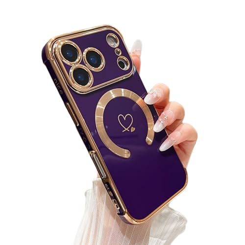 ZTOFERA Magnetic Case for iPhone 17 Pro Max Case[Compatible with MagSafe] Cute Plating Love Hearts with Camera Protection,Soft Shockproof TPU Bumper Cover for Women Girls,Dark Violet by ZTOFERA - Used condition - US$6.50