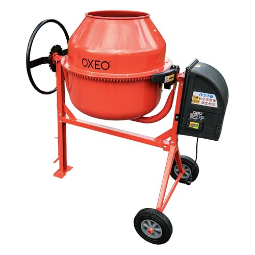 Bétonnière 160L - 650W - 29,5 tr/min - Couronne Dentée en fonte - Grand volant blocage au pied - Pour béton, mortier, ciment