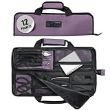 Asaya Chef Knife Roll Bag - 12-Pocket Chefs Case for Kitchen Knives and Utensils, Lightweight Stain-Resistant Waxed Nylon Chef Knife Bag - Knives Not Included (Purple)